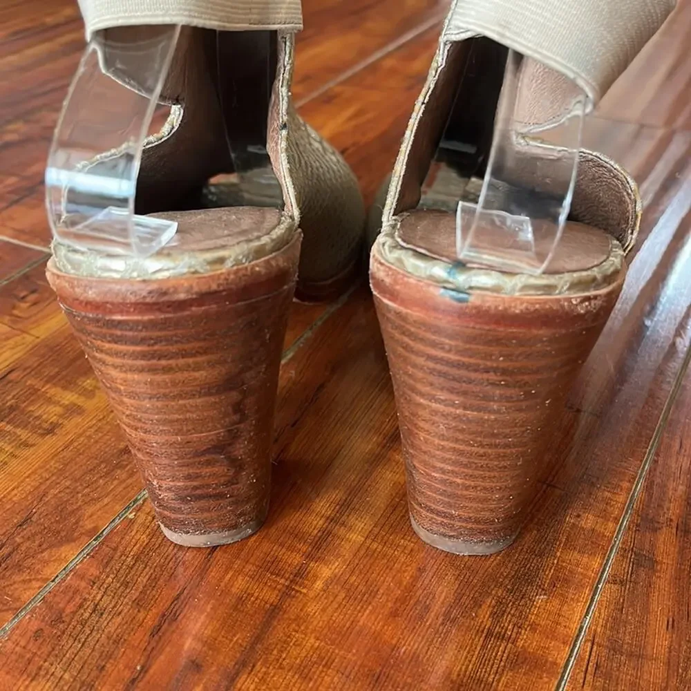 Donald PLINER Leather Platino Snake Print Gold Slingback Clogs Shoes 9.5